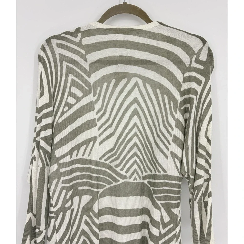 New Chico's Daniella Cardigan Graphic Waves Size 1 Long Line Open Rayon